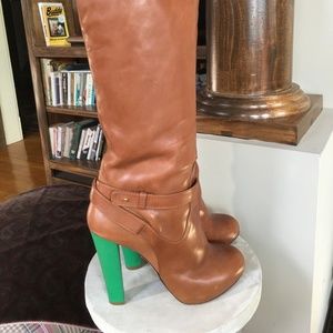 Brown leather high boots